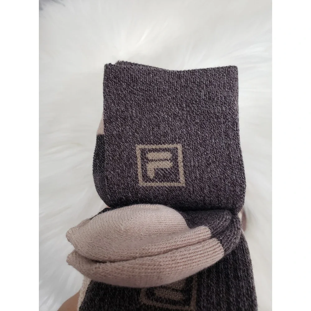 NEW FILA 3 PACK NEUTRAL CREW CUT SPORT SOCKS MOISTURE WICKING 6-12 MEN TAN BROWN